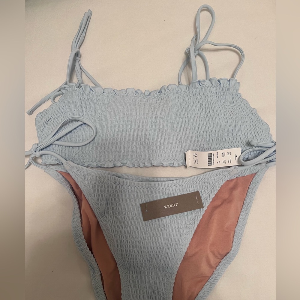 J.Crew Smocked String/Tie Bikini Set in shade Fresh Air